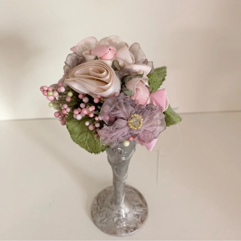 Beautiful beaded flower decor silver vase